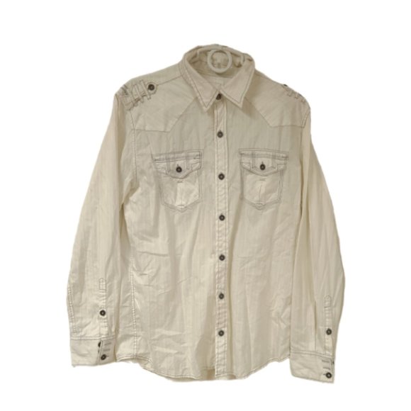 BKE Mens Large White Grey Stripe Slim Fit Long Sleeve Button Up Shirt - Picture 1 of 11